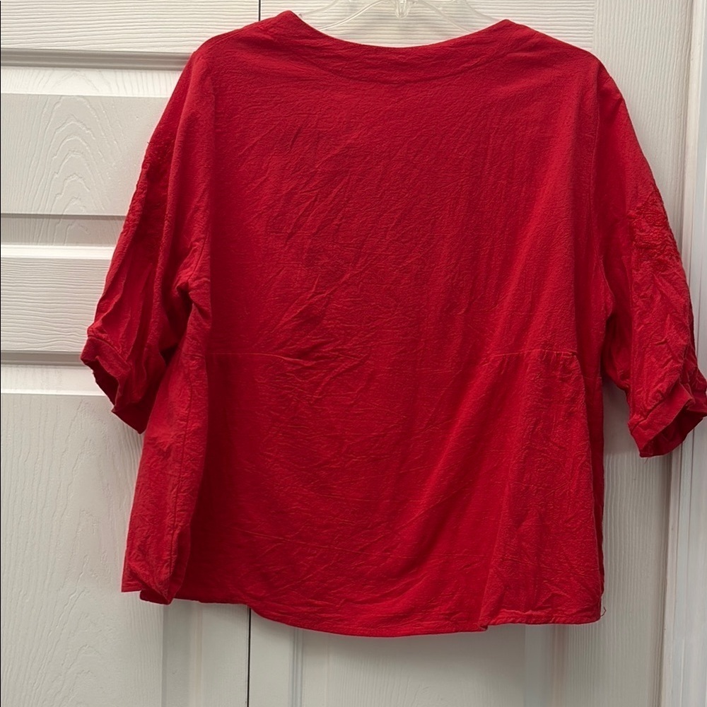 ❤️3 for $15!❤️ Women's Cotton Linen 3/4 Sleeve Round Neck Embroidery - Picture 3 of 6